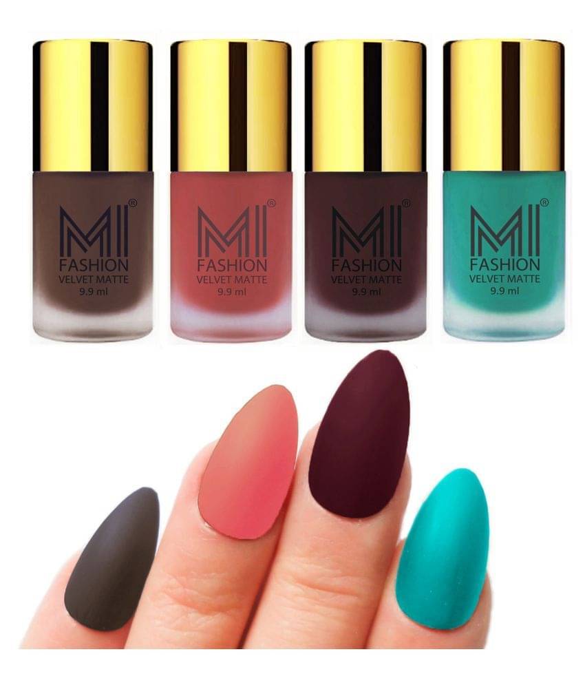     			MI FASHION Dull Rough Velvet Matte Nail Polish Coffee,Peach,Wine,Sky Blue Matte 39.6 ml Pack of 4