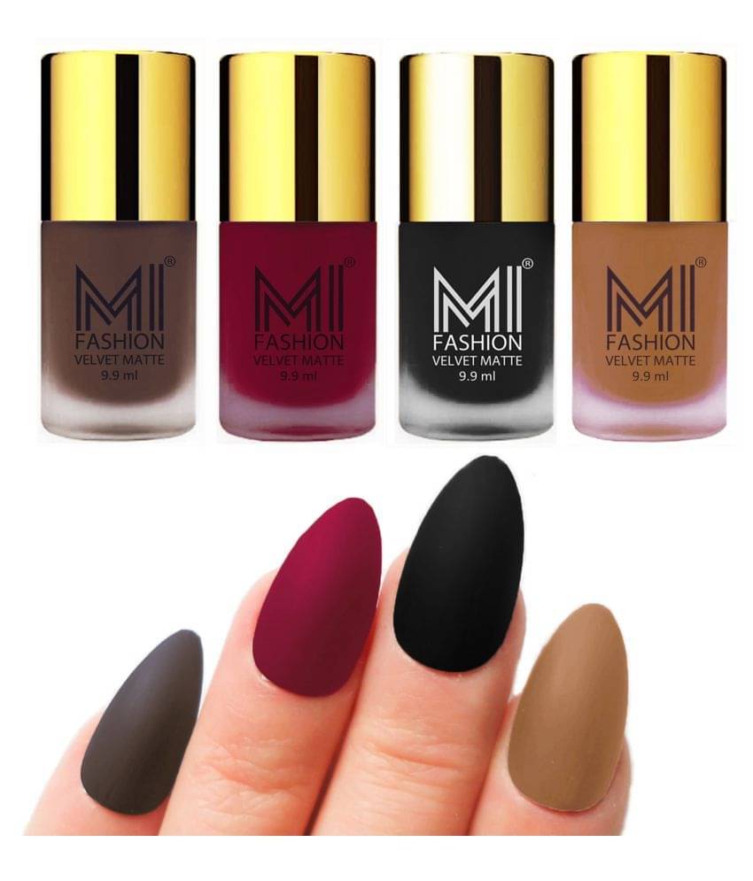     			MI FASHION Dull Rough Velvet Matte Nail Polish Coffee,Mauve,Black,Nude Matte 39.6 ml Pack of 4