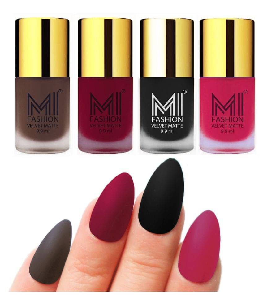     			MI FASHION Dull Rough Velvet Matte Nail Polish Coffee,Mauve,Black,Pink Matte Pack of 4 mL