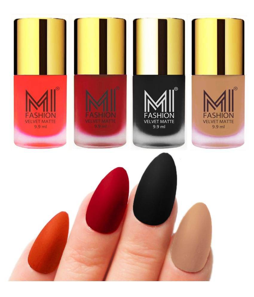 MI FASHION Dull Rough Velvet Matte Nail Polish Orange,Red,Black,Nude Matte 39.6 ml Pack of 4 MI FASHION Dull Rough Velvet Matte Nail Polish Orange,Red,Black,Nude Matte 39.6 ml Pack of 4