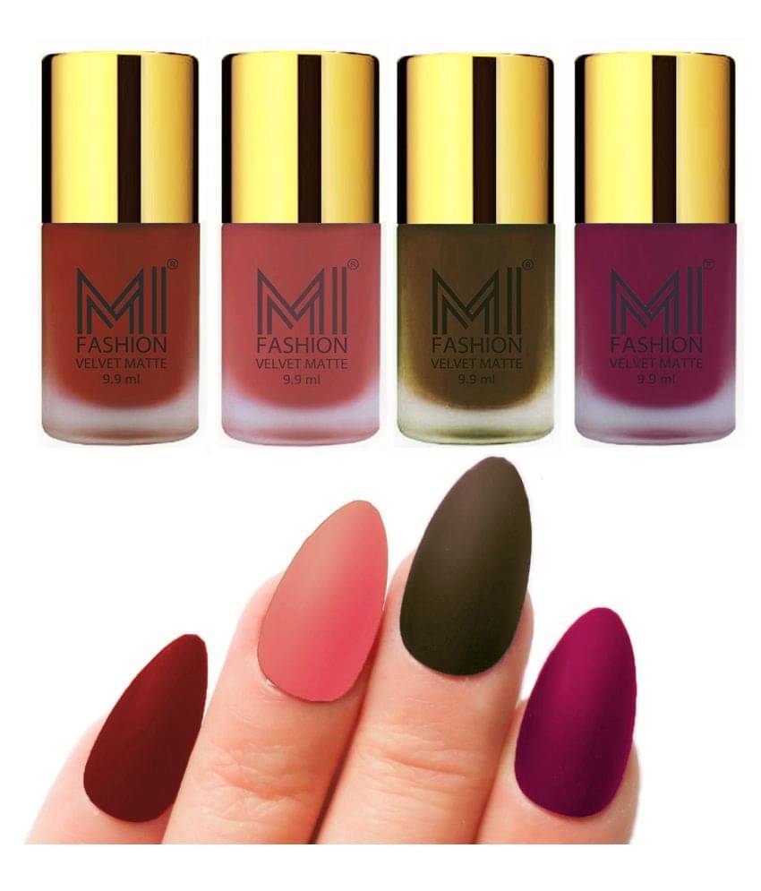     			MI FASHION Dull Rough Velvet Matte Nail Polish Cherry Red,Peach,Olive,Magenta Matte 39.6 ml Pack of 4