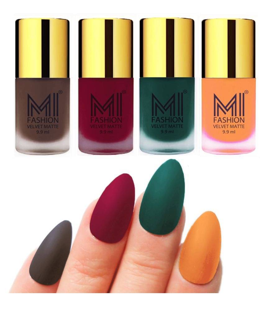 MI FASHION Dull Rough Velvet Matte Nail Polish Coffee,Mauve,Dark Green,Saffron Matte 39.6 ml Pack of 4 MI FASHION Dull Rough Velvet Matte Nail Polish Coffee,Mauve,Dark Green,Saffron Matte 39.6 ml Pack of 4