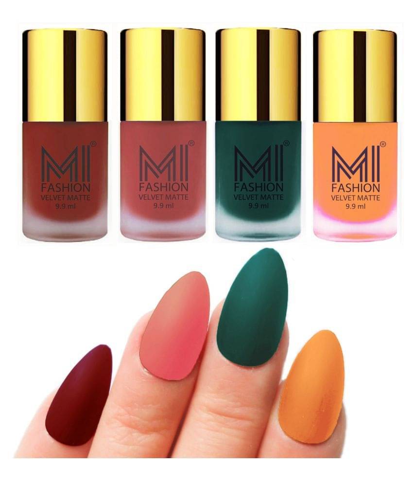 MI FASHION Dull Rough Velvet Matte Nail Polish Red,Peach,Dark Green,Saffron Matte Pack of 4 mL MI FASHION Dull Rough Velvet Matte Nail Polish Red,Peach,Dark Green,Saffron Matte Pack of 4 mL