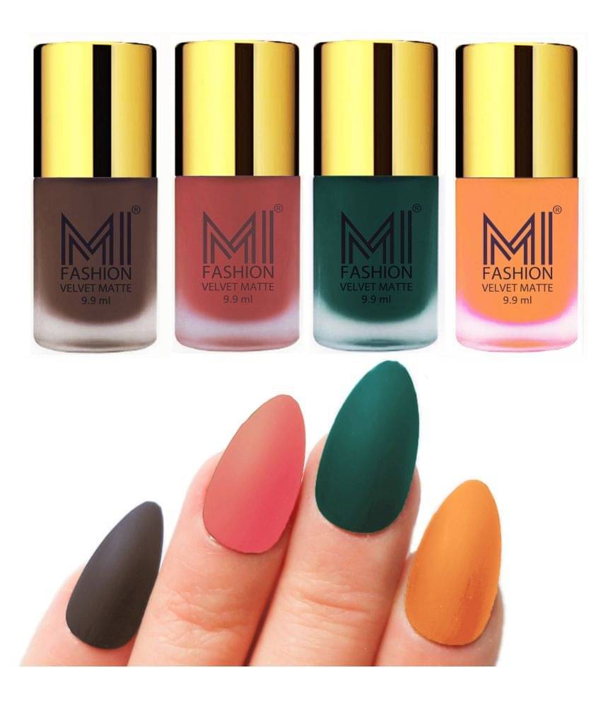 MI FASHION Dull Rough Velvet Matte Nail Polish Coffee,Peach,Dark Green,Saffron Matte 39.6 ml Pack of 4 MI FASHION Dull Rough Velvet Matte Nail Polish Coffee,Peach,Dark Green,Saffron Matte 39.6 ml Pack of 4