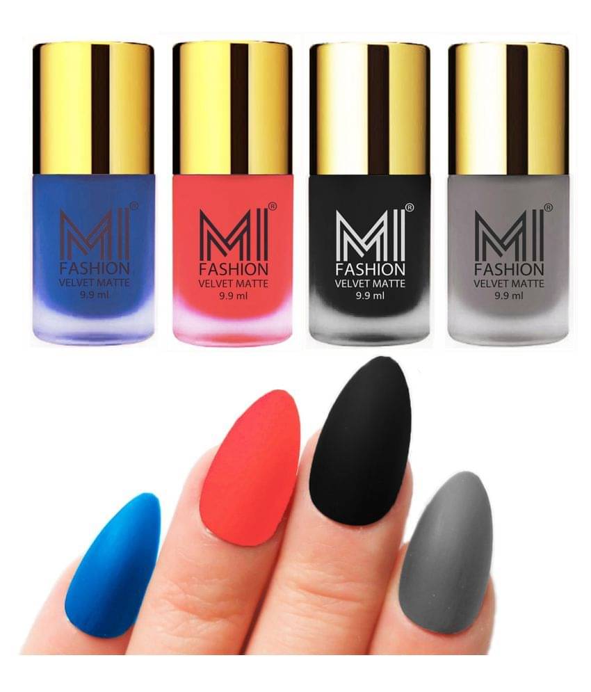 MI FASHION Dull Rough Velvet Matte Nail Polish Navy Blue,Orange,Black,Sky Blue Matte Pack of 4 mL MI FASHION Dull Rough Velvet Matte Nail Polish Navy Blue,Orange,Black,Sky Blue Matte Pack of 4 mL