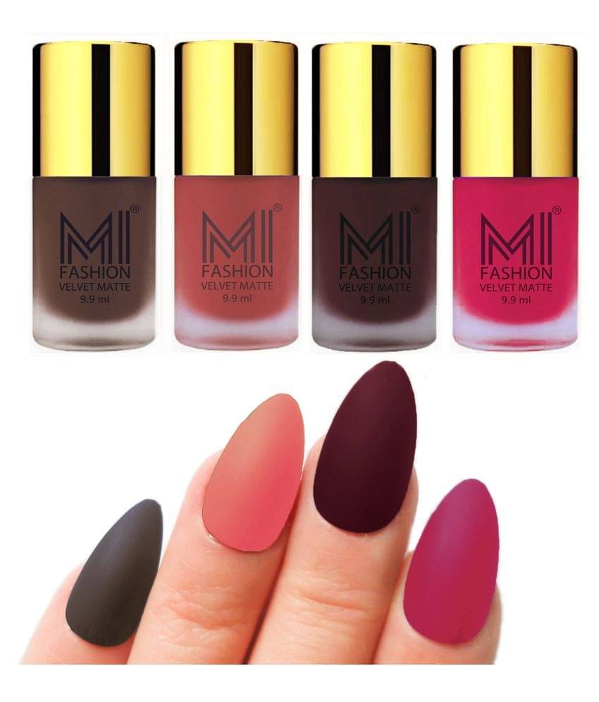     			MI FASHION Dull Rough Velvet Matte Nail Polish Coffee,Peach,Wine,Pink Matte Pack of 4 mL