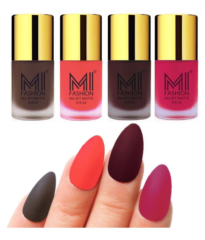     			MI FASHION Dull Rough Velvet Matte Nail Polish Coffee,Orange,Wine,Pink Matte 39.6 ml Pack of 4