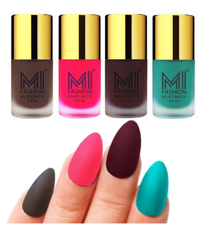     			MI FASHION Dull Rough Velvet Matte Nail Polish Coffee,Neon Pink,Wine,Sky Blue Matte 39.6 ml Pack of 4