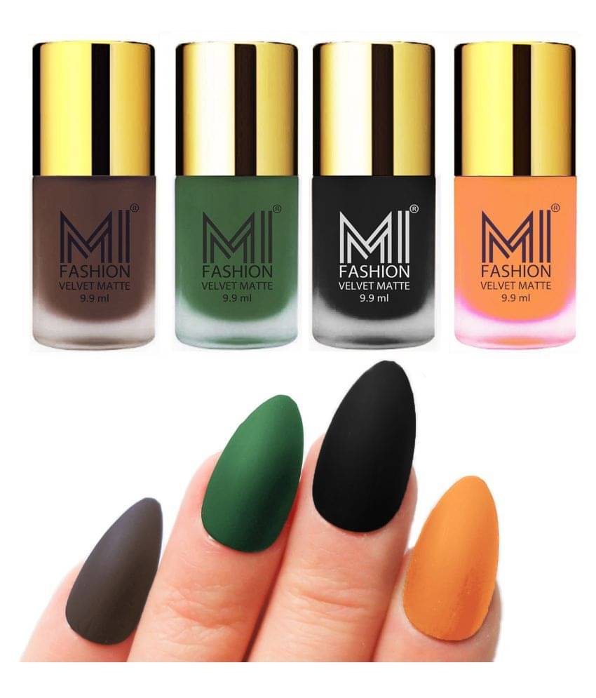 MI FASHION Dull Rough Velvet Matte Nail Polish Coffee,Green,Black,Saffron Matte Pack of 4 mL MI FASHION Dull Rough Velvet Matte Nail Polish Coffee,Green,Black,Saffron Matte Pack of 4 mL