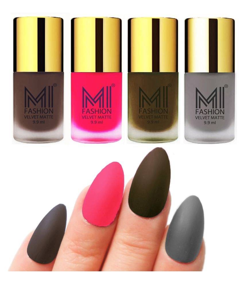 MI FASHION Dull Rough Velvet Matte Nail Polish Coffee,Neon Pink,Olive,Grey Matte 39.6 ml Pack of 4 MI FASHION Dull Rough Velvet Matte Nail Polish Coffee,Neon Pink,Olive,Grey Matte 39.6 ml Pack of 4