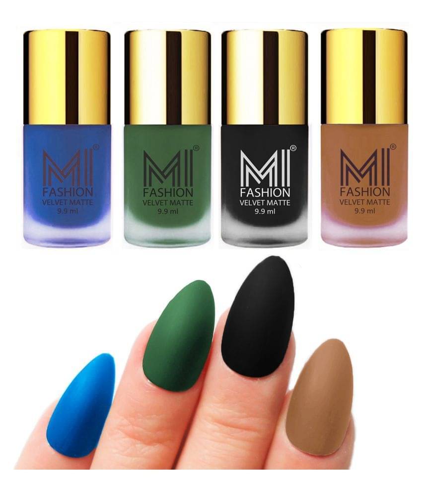 MI FASHION Dull Rough Velvet Matte Nail Polish Navy Blue,Green,Black,Saffron Matte 39.6 ml Pack of 4     			MI FASHION Dull Rough Velvet Matte Nail Polish Navy Blue,Green,Black,Saffron Matte 39.6 ml Pack of 4