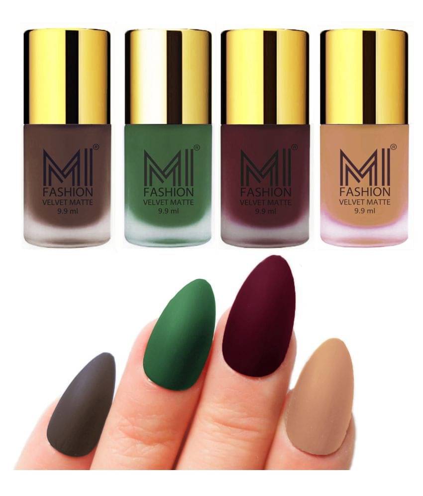     			MI FASHION Dull Rough Velvet Matte Nail Polish Coffee,Green,Red Wine,Nude Matte 39.6 ml Pack of 4
