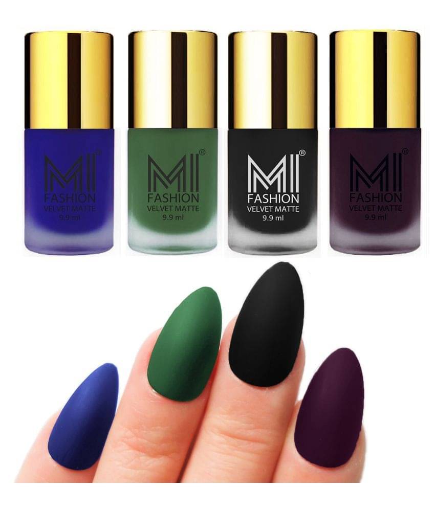 MI FASHION Dull Rough Velvet Matte Nail Polish Royal Blue,Green,Black,Dark Purple Matte 39.6 ml Pack of 4 MI FASHION Dull Rough Velvet Matte Nail Polish Royal Blue,Green,Black,Dark Purple Matte 39.6 ml Pack of 4