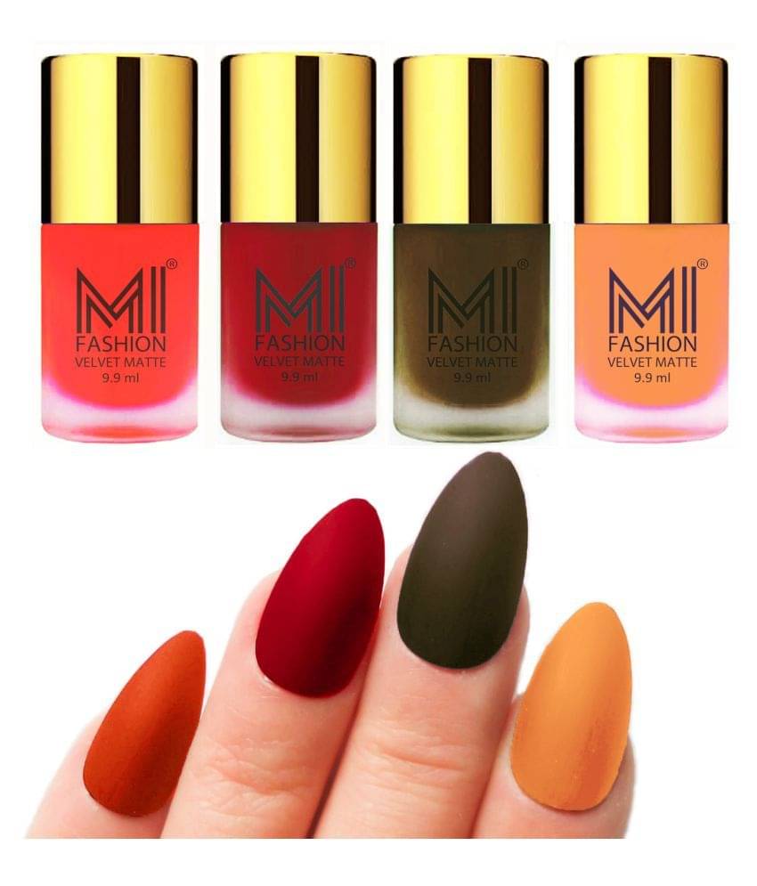MI FASHION Dull Rough Velvet Matte Nail Polish Orange,Red,Dark Green,Nude Matte 39.6 ml Pack of 4 MI FASHION Dull Rough Velvet Matte Nail Polish Orange,Red,Dark Green,Nude Matte 39.6 ml Pack of 4