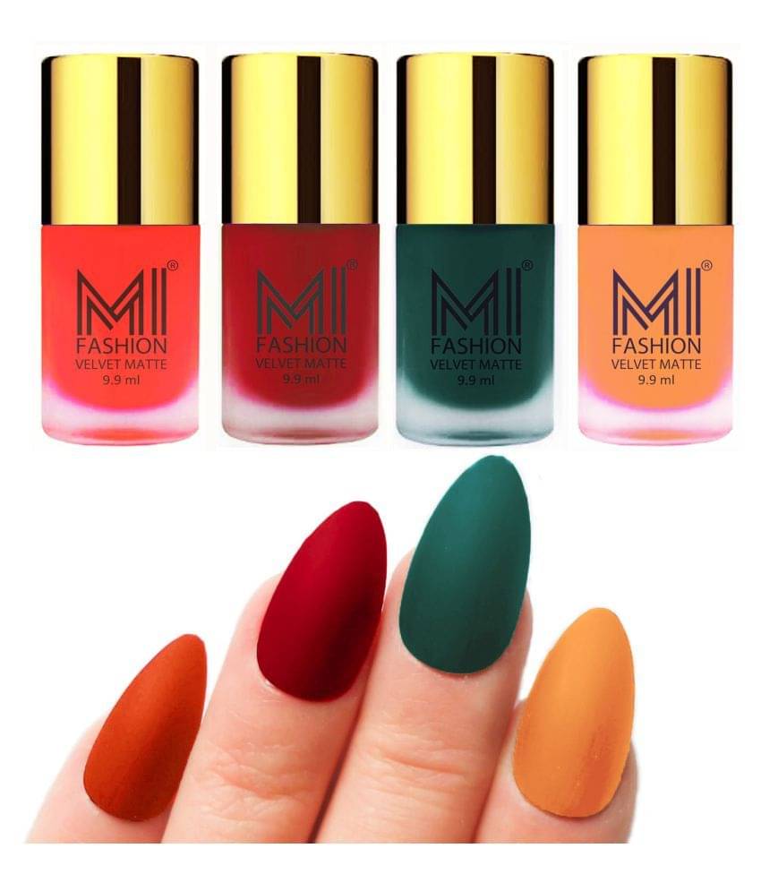     			MI FASHION Dull Rough Velvet Matte Nail Polish Orange,Red,Dark Brown,Saffron Matte Pack of 4 mL