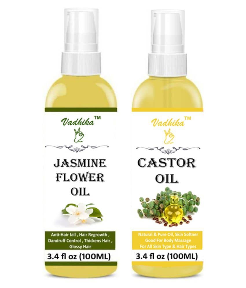 Vadhika 100% Pure & JASMINE FLOWER & CASTOR OIL 200ML ml Pack of 2