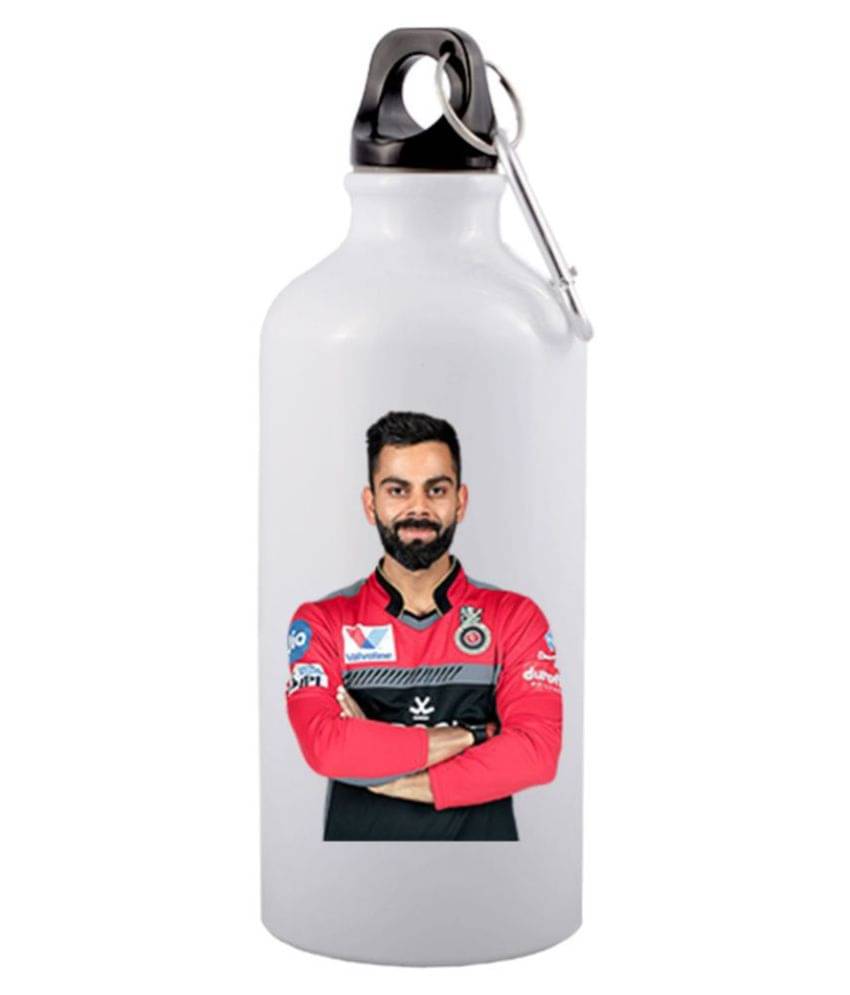 COLOR YARD best virat kohli with RCB uniform design on White 600 ml Aluminum Water Bottle Set of 1 COLOR YARD best virat kohli with RCB uniform design on White 600 ml Aluminum Water Bottle Set of 1