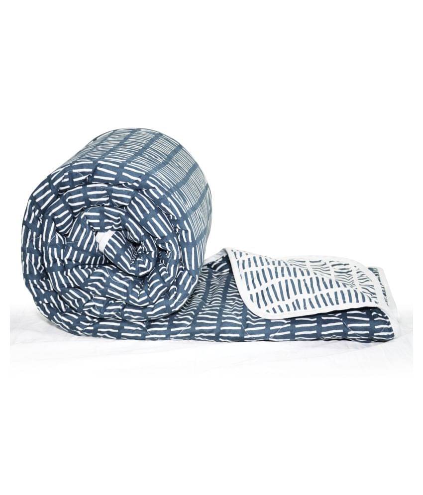    			DIVINE CASA Single Polyester Blue Stripes Quilt Coordinated