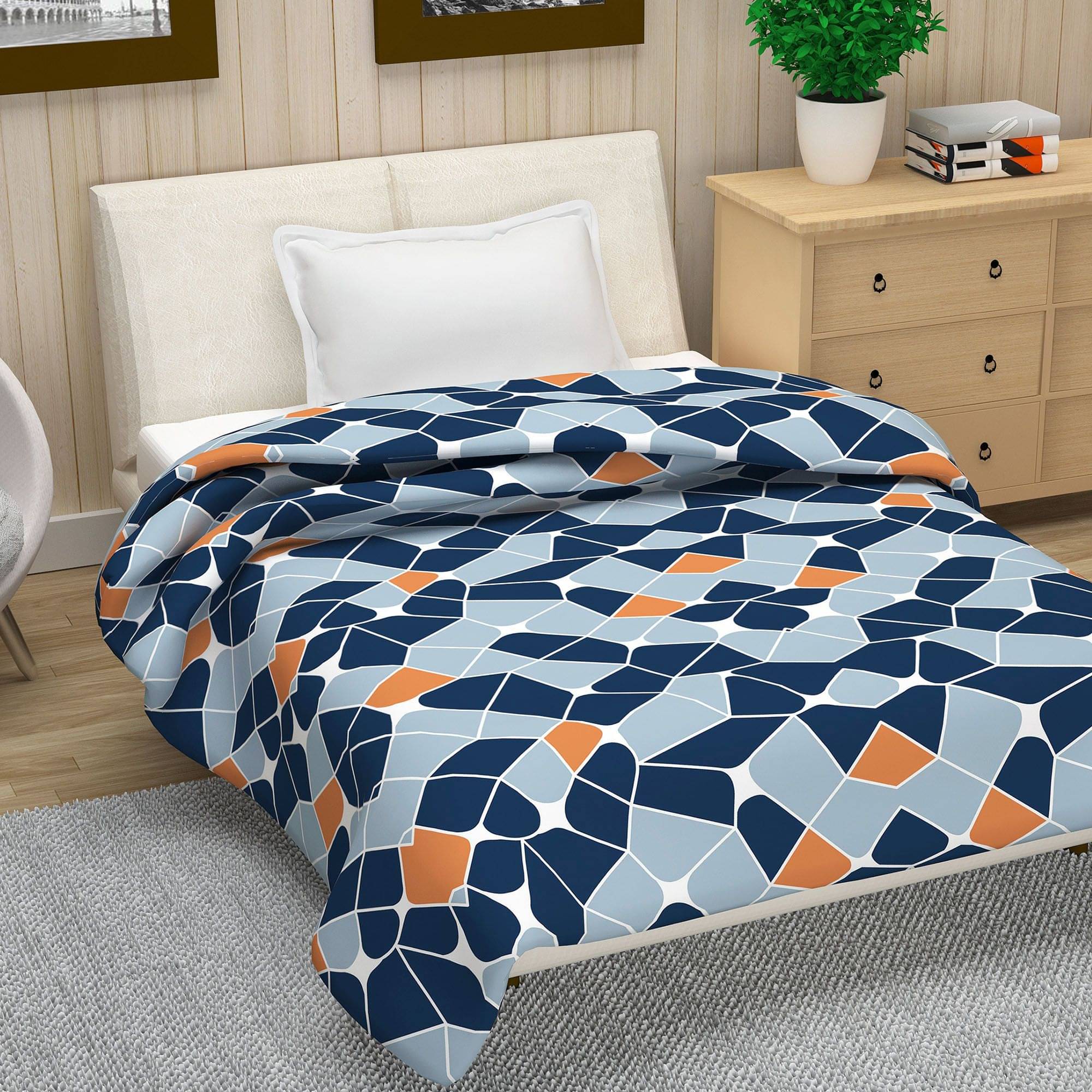 DIVINE CASA Single Polyester Blue Geometrical Quilt Coordinated DIVINE CASA Single Polyester Blue Geometrical Quilt Coordinated