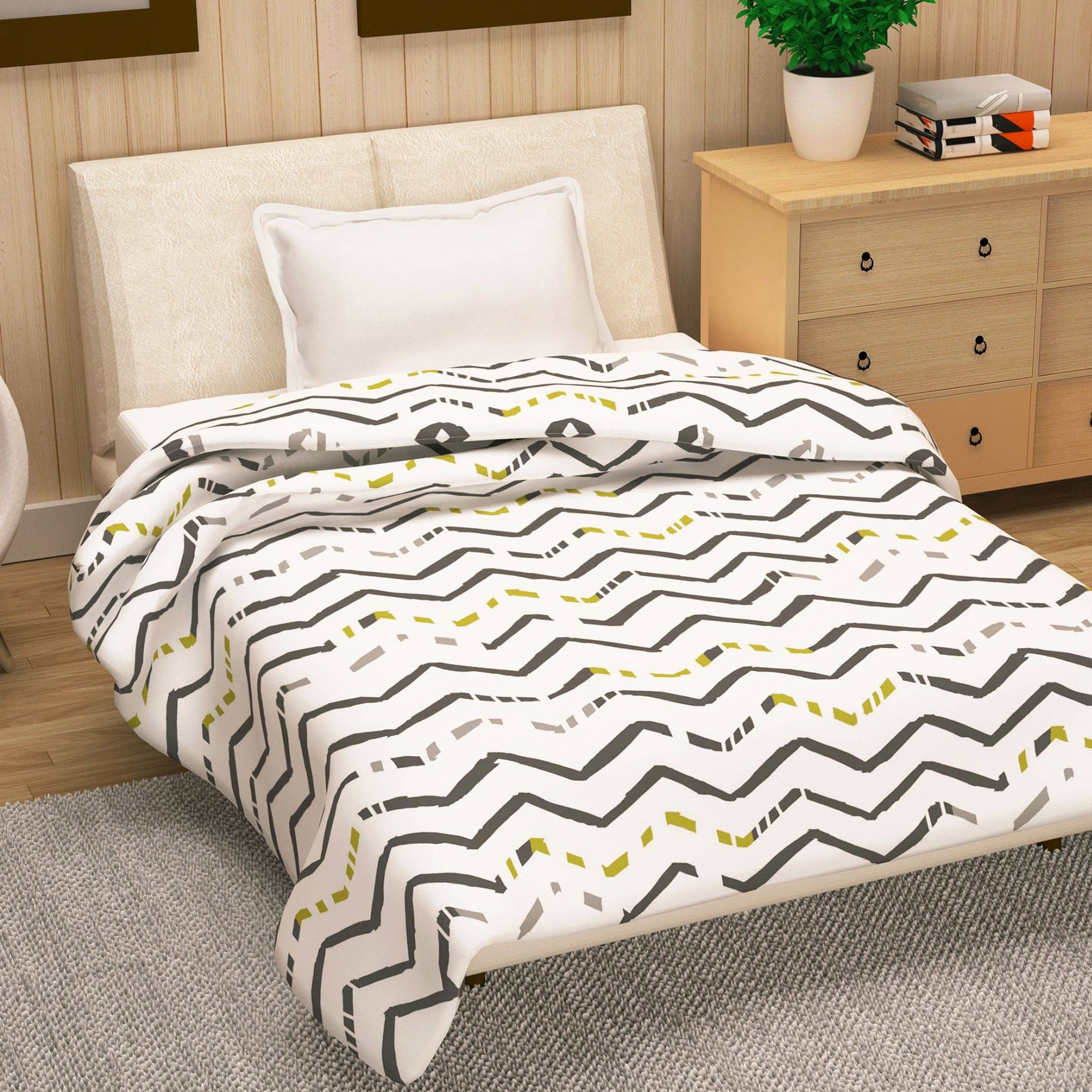     			DIVINE CASA Single Polyester Gray Geometrical Quilt Coordinated