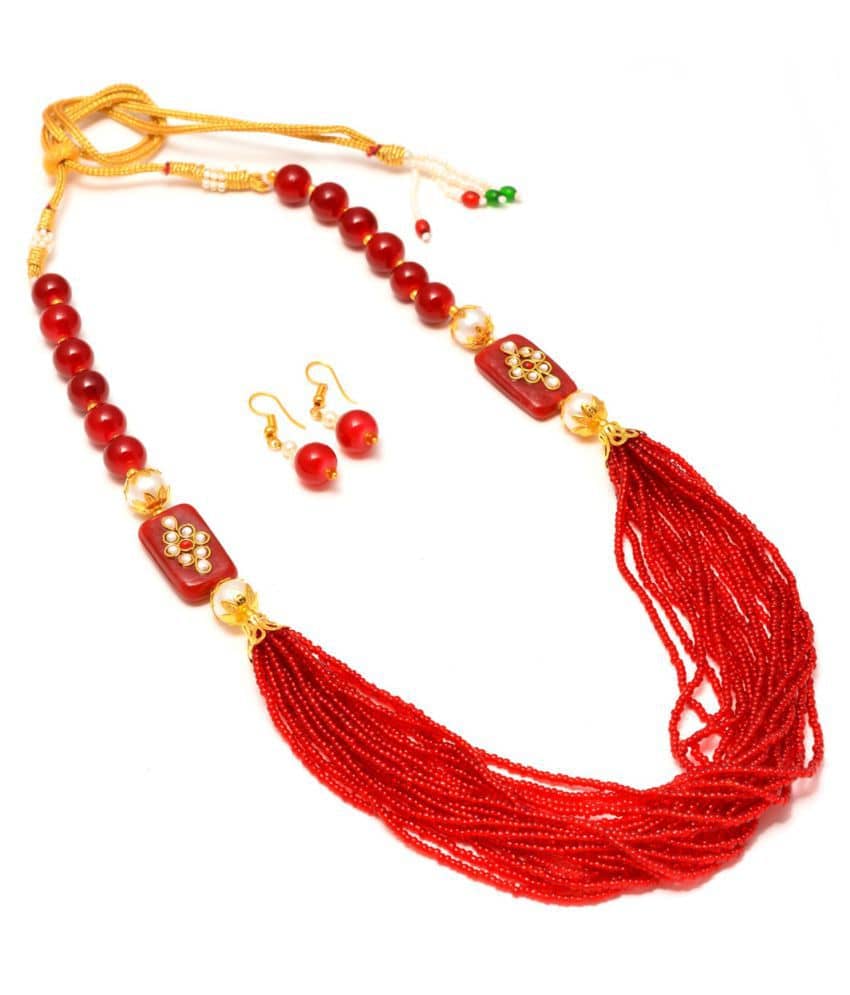 Jewar Mandi Brass Red Collar Contemporary/Fashion Gold Plated Necklaces Set