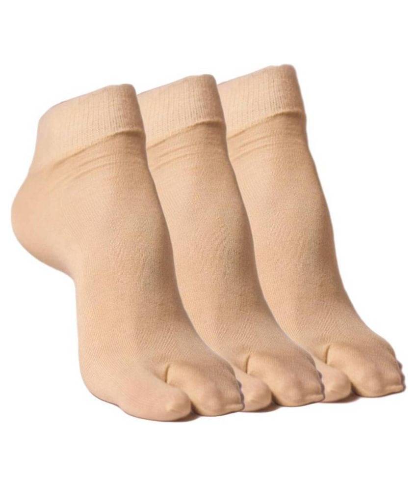     			Tahiro Beige Cotton Thumb Ankle Length Socks -  Pack Of 3