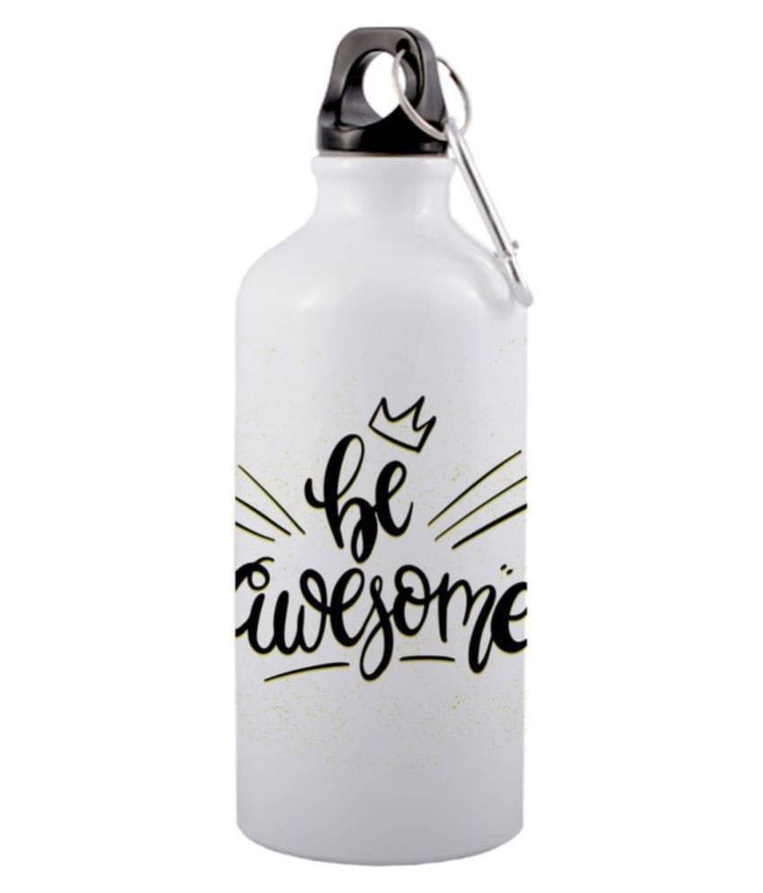 COLOR YARD best design printed White 600 ml Aluminum Water Bottle Set of 1 COLOR YARD best design printed White 600 ml Aluminum Water Bottle Set of 1