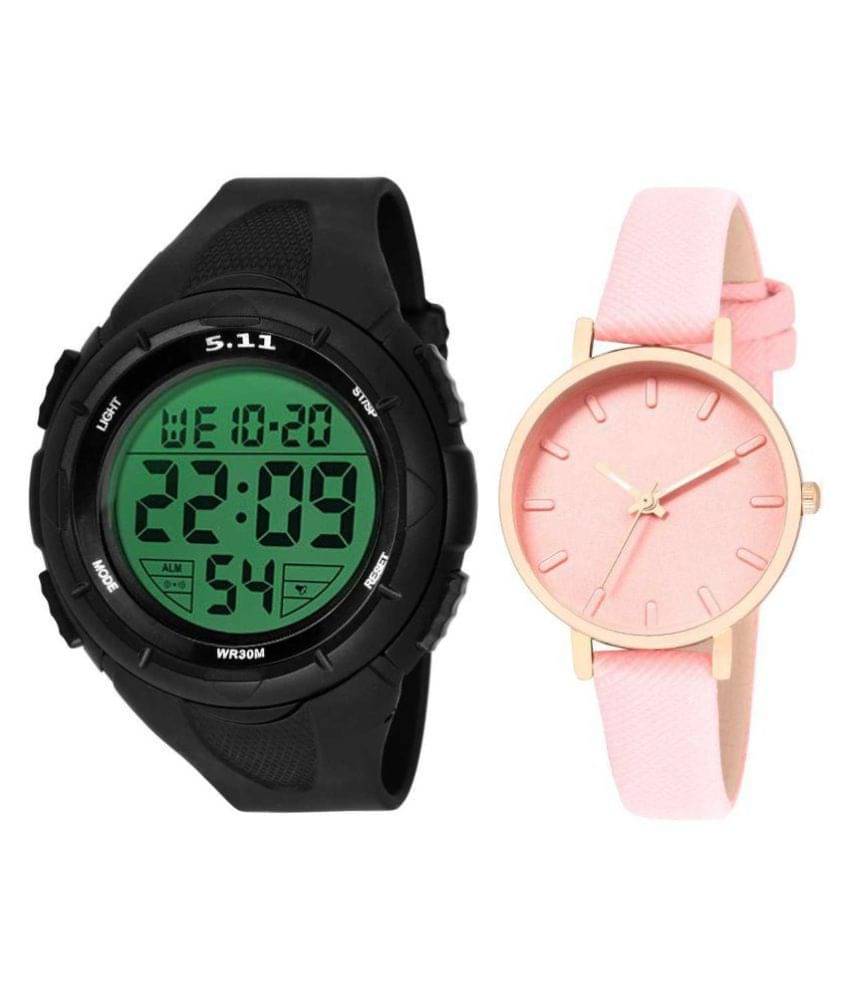 digital sports men watch with Pink slim style leather watch digital sports men watch with Pink slim style leather watch