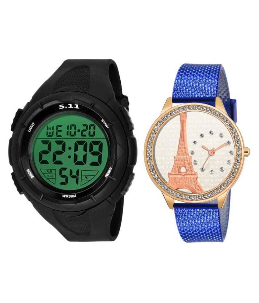     			digital sports watch with eiffel tower diamond studded