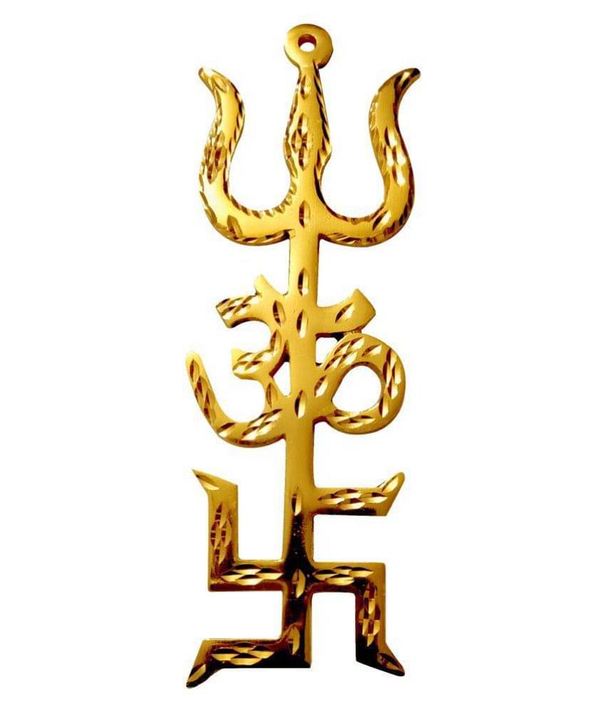 Swastik Om Trishul Trishakti Yantra Brass with Dimand Cutting (Gold Plated) 6" for Vastu, Home, Pooja, Car, Showpiece, Wall Hanging & Gift Swastik Om Trishul Trishakti Yantra Brass with Dimand Cutting (Gold Plated) 6" for Vastu, Home, Pooja, Car, Showpiece, Wall Hanging & Gift