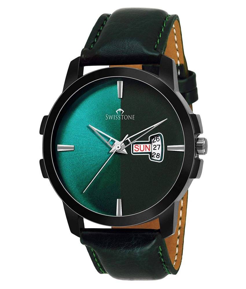     			Swisstone BK385 GRN Leather Analog