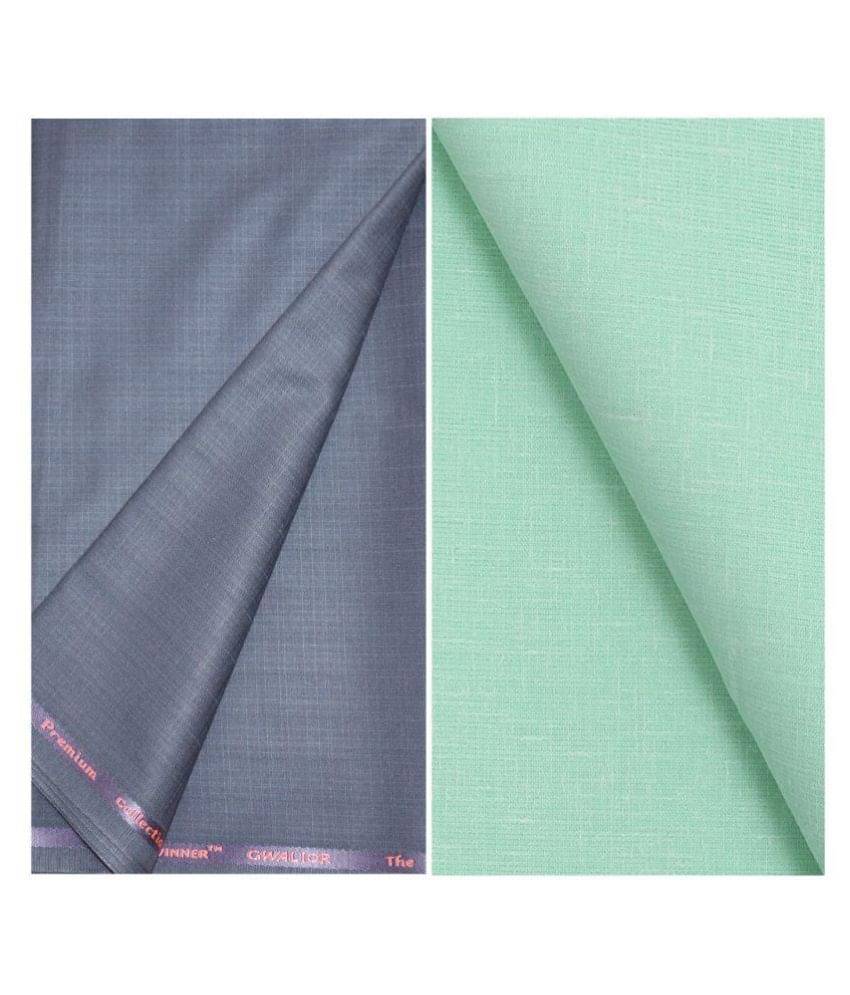     			KUNDAN SULZ GWALIOR Multi Linen Unstitched Shirts & Trousers 1 Pant and Shirt Piece For Men
