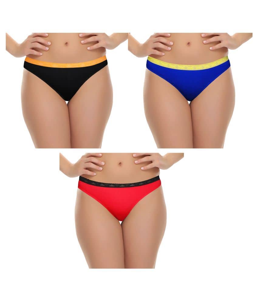Selfcare Pack of 3 Cotton Women's Bikini Panties ( Multi Color )