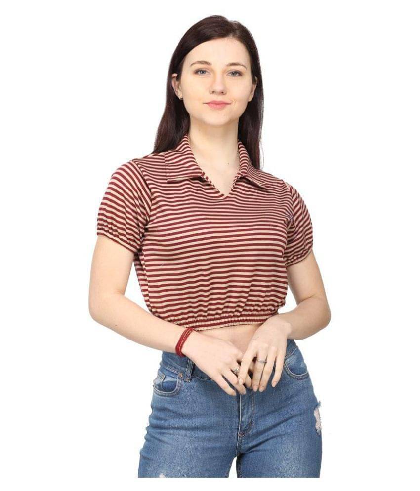 Ess Emm Clothing Women Cotton Striped Regular Fit Round Neck T-Shirt ( Brown )     			Ess Emm Clothing Women Cotton Striped Regular Fit Round Neck T-Shirt ( Brown )