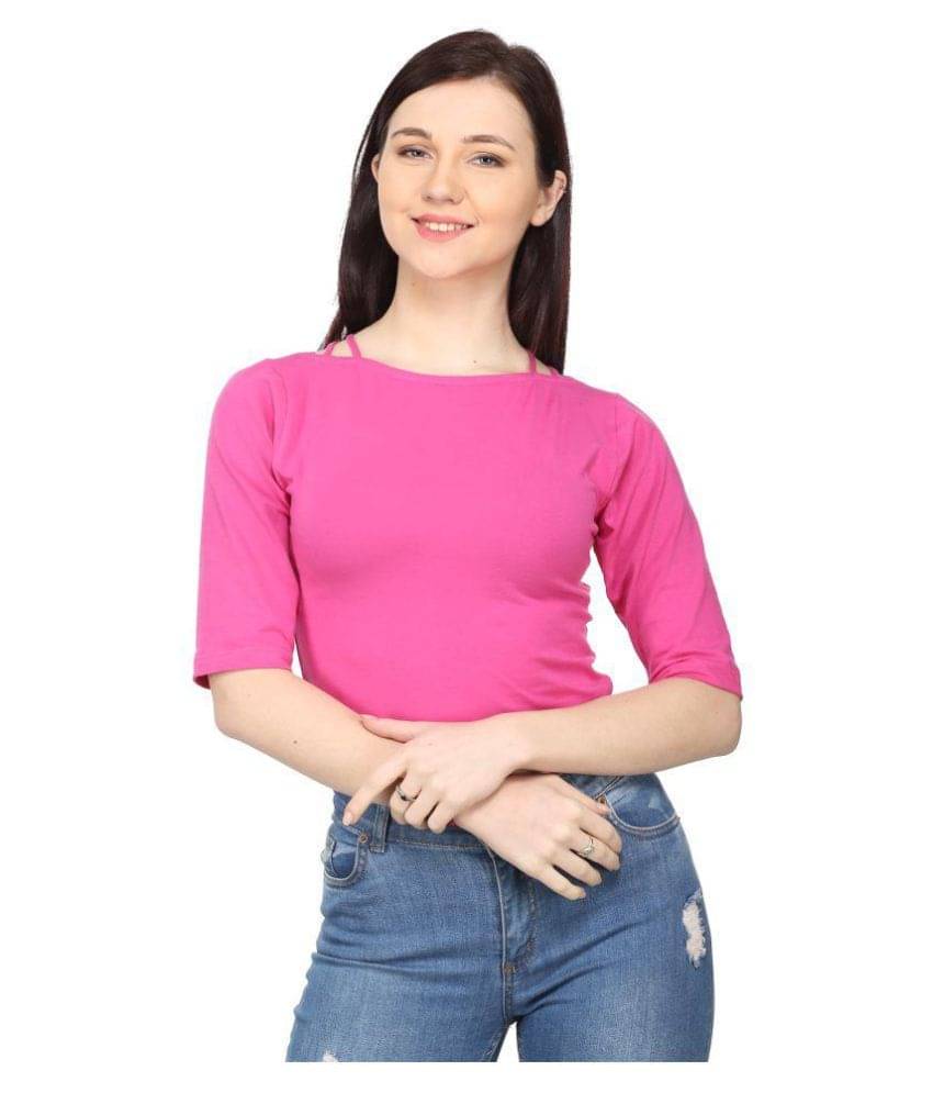 Ess Emm Clothing Women's Cotton Blend Crop Top ( Pink )     			Ess Emm Clothing Women's Cotton Blend Crop Top ( Pink )