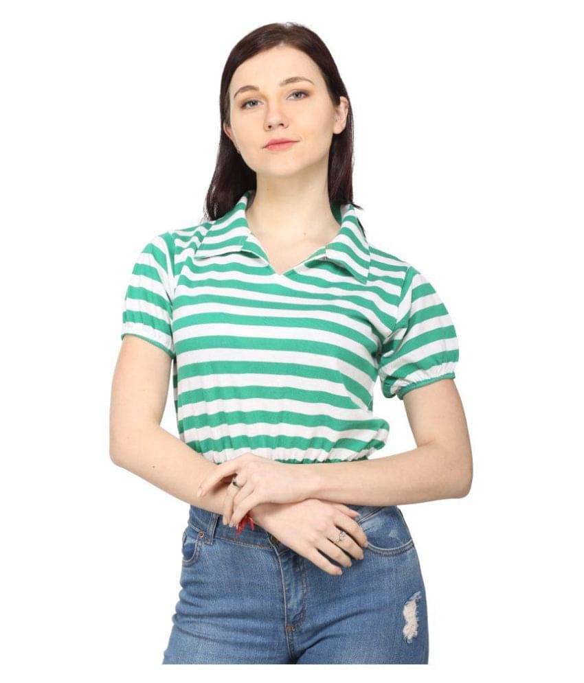     			Ess Emm Clothing Women Cotton Striped Regular Fit Round Neck T-Shirt ( Green )