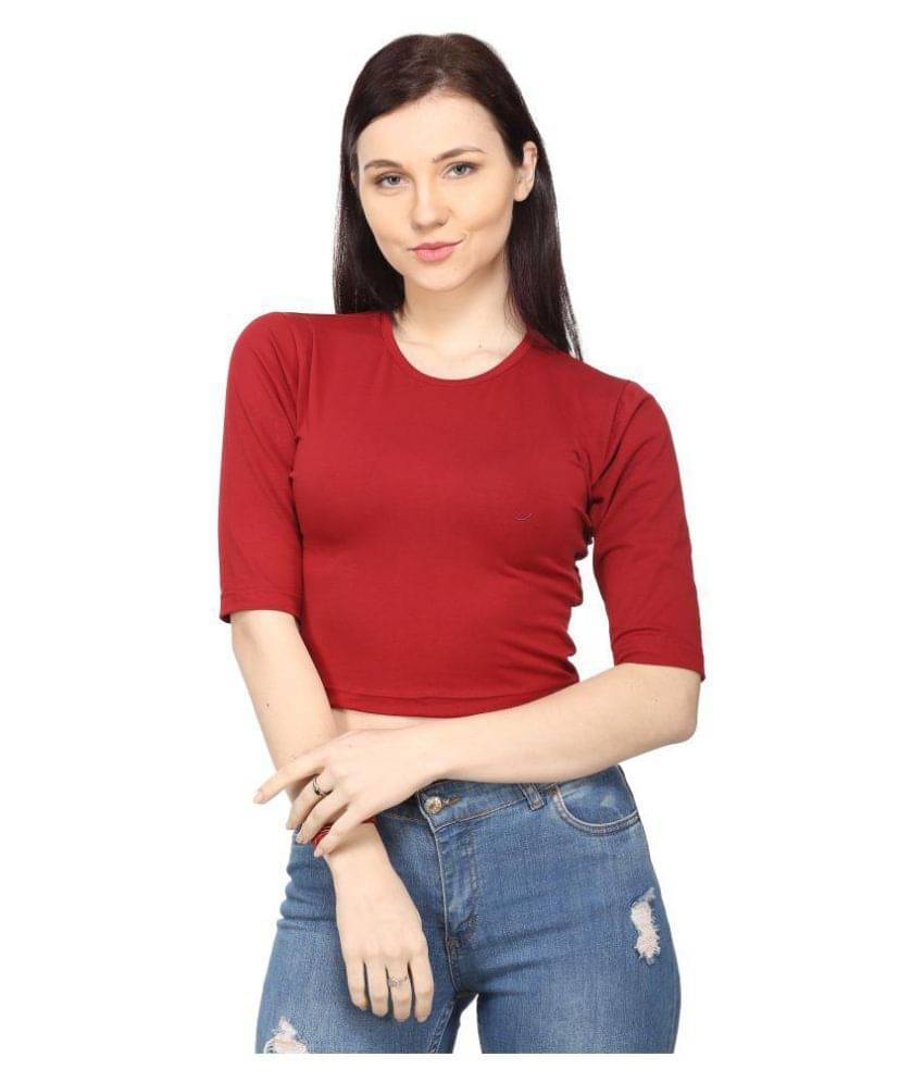 Ess Emm Clothing Women's Cotton Blend Crop Top ( Red ) Ess Emm Clothing Women's Cotton Blend Crop Top ( Red )
