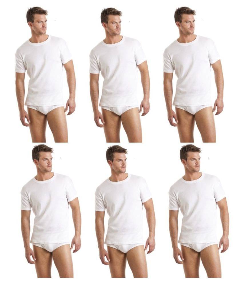     			D1 DIFFERENT ONE White Half Sleeve Vests Pack of 6