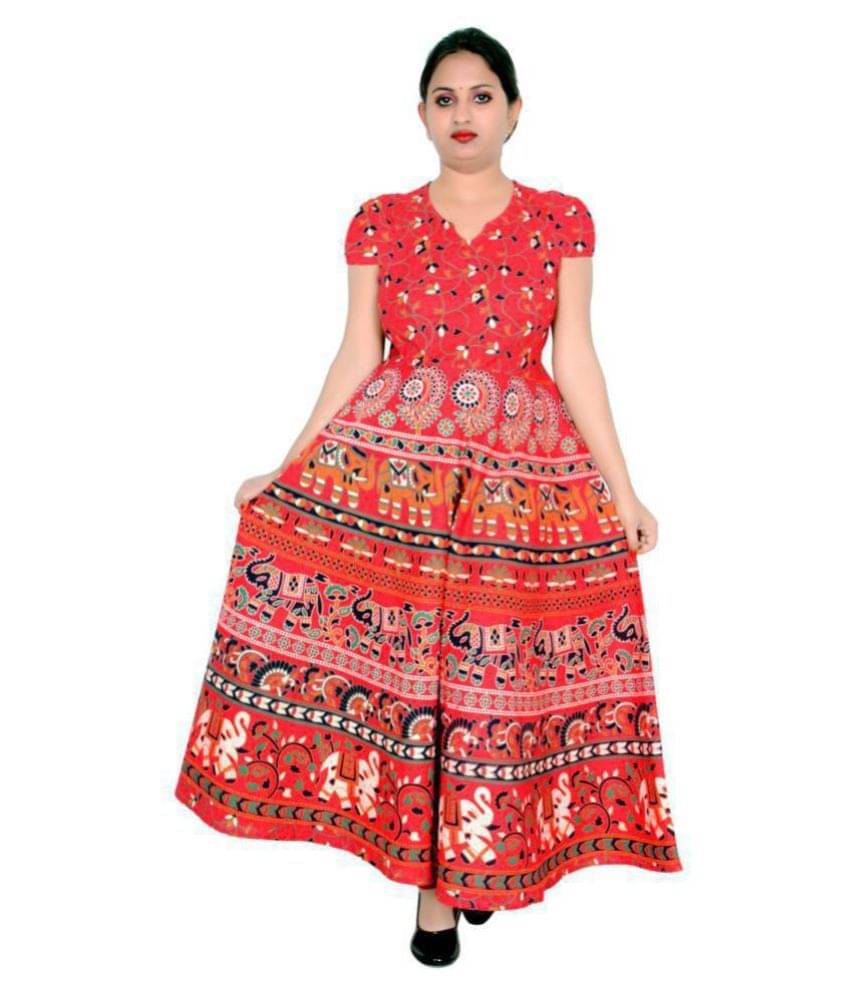     			Sttoffa Women Cotton Ethnic Dress ( Red )
