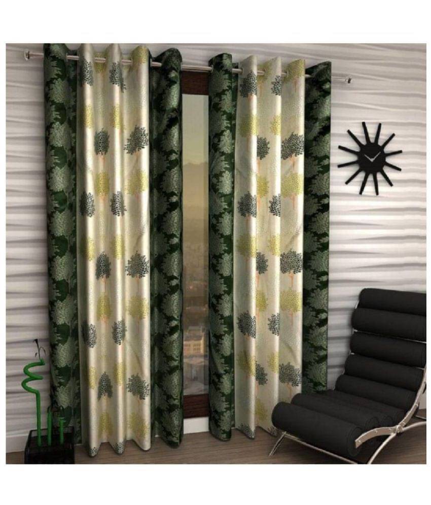     			Tanishka Fabs Floral Semi-Transparent Eyelet Curtain 5 ft ( Pack of 4 ) - Green