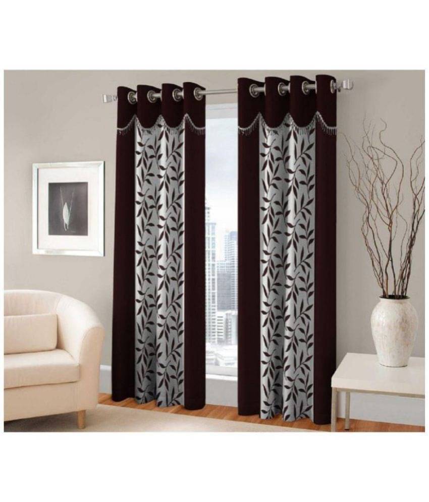 Tanishka Fabs Floral Semi-Transparent Eyelet Window Curtain 5 ft Pack of 2 -Brown Tanishka Fabs Floral Semi-Transparent Eyelet Window Curtain 5 ft Pack of 2 -Brown