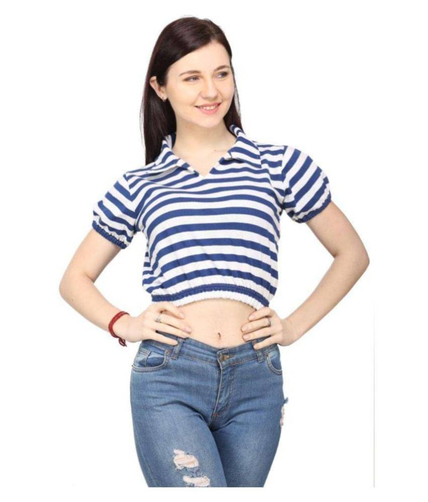 Ess Emm Clothing Women Cotton Striped Regular Fit Round Neck T-Shirt ( Blue ) Ess Emm Clothing Women Cotton Striped Regular Fit Round Neck T-Shirt ( Blue )