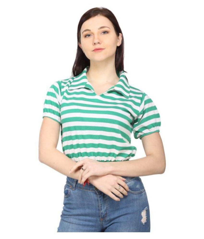     			Ess Emm Clothing Women Cotton Striped Regular Fit Round Neck T-Shirt ( Green )