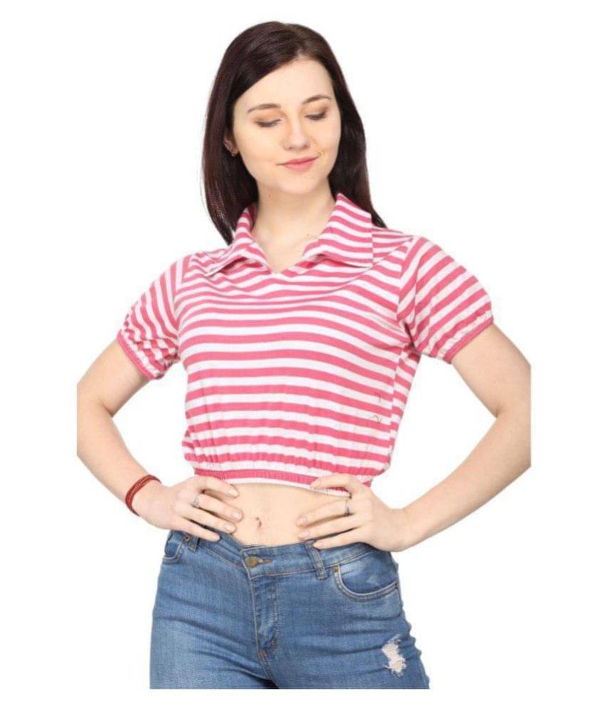     			Ess Emm Clothing Women Cotton Striped Regular Fit Round Neck T-Shirt ( Pink )