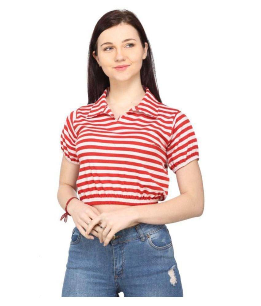 Ess Emm Clothing Women Cotton Striped Regular Fit Round Neck T-Shirt ( Red ) Ess Emm Clothing Women Cotton Striped Regular Fit Round Neck T-Shirt ( Red )