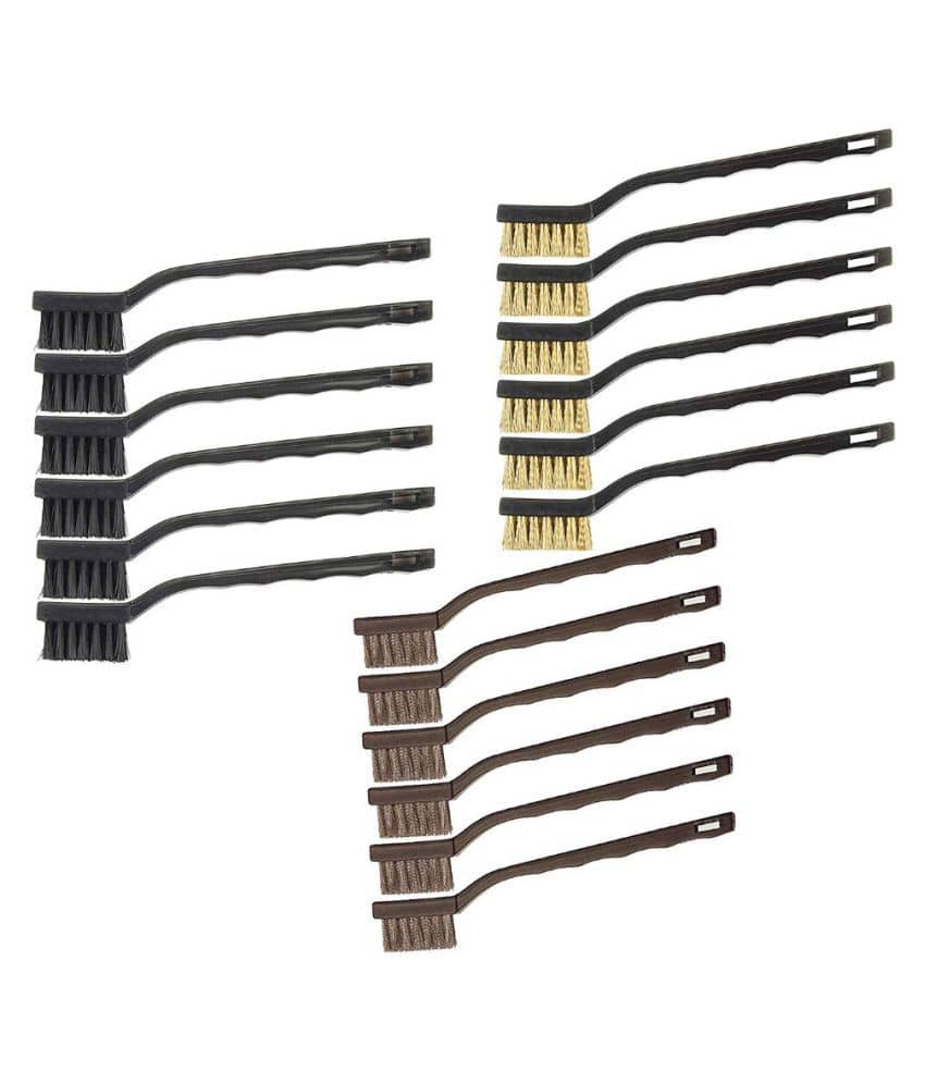 DIY Crafts Industrieal Stainless Steel Wire Brushes Mini Handle Stainless Steel Wire Bristles Brush Set for Cleaning Welding Slag, Stain and Rust (Pack of 12, Stainless Steel Wire Made) - Stationery | Buy online on ZillyBuy
