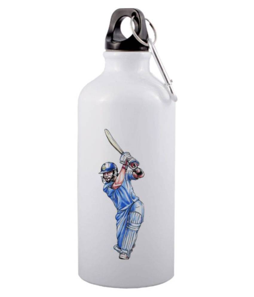 COLOR YARD best virat kohli with bat and pad design on White 600 ml Aluminum Water Bottle Set of 1 COLOR YARD best virat kohli with bat and pad design on White 600 ml Aluminum Water Bottle Set of 1