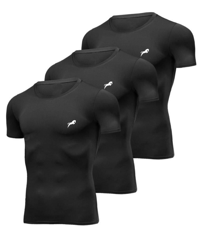 Just Rider Compression Gym T-Shirt Top Skin Tight Yoga Running Sports Wear Cool Dry Half Sleeve for Men Women (Pack of 3) Just Rider Compression Gym T-Shirt Top Skin Tight Yoga Running Sports Wear Cool Dry Half Sleeve for Men Women (Pack of 3)