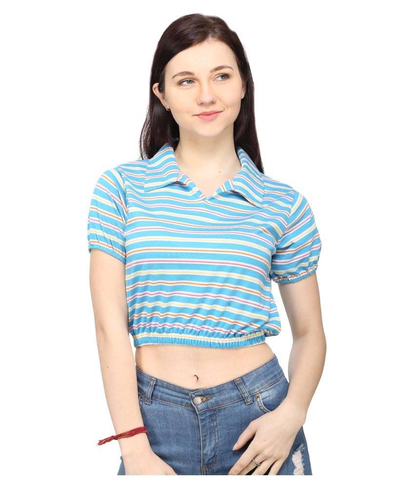 Ess Emm Clothing Women Cotton Striped Regular Fit Round Neck T-Shirt ( Blue ) Ess Emm Clothing Women Cotton Striped Regular Fit Round Neck T-Shirt ( Blue )