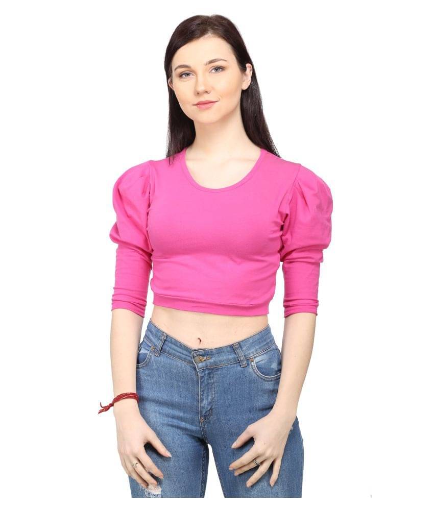 Ess Emm Clothing Women's Cotton Blend Crop Top ( Pink ) Ess Emm Clothing Women's Cotton Blend Crop Top ( Pink )